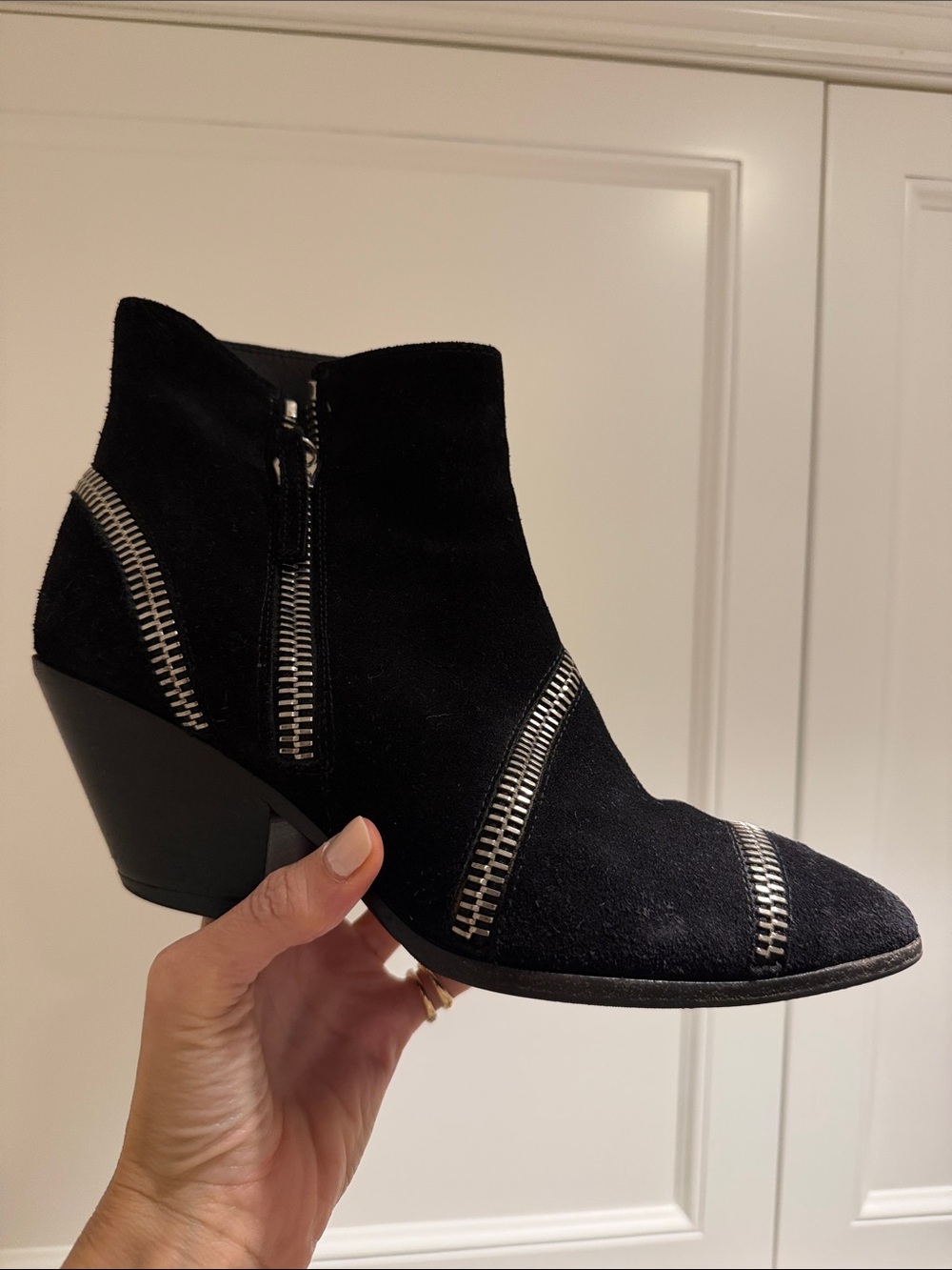Giuseppe Zanotti Black Suede Ankle Boot with Silver Zips